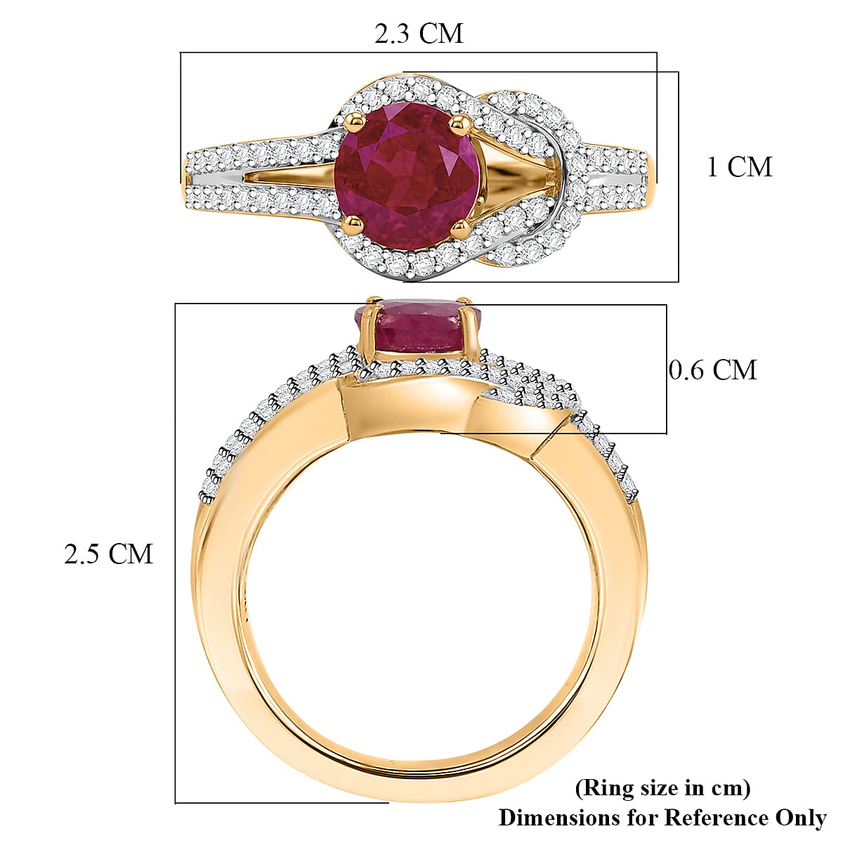 D'Joy African Ruby, White Zircon Fancy Ring in 18K YG VermeilSterling Silver  1.690  Ct.