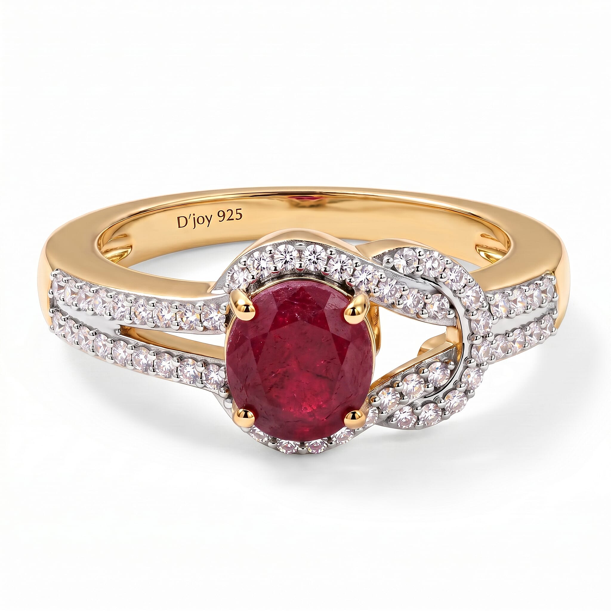 D'Joy African Ruby White Zircon Fancy Ring in Sterling Silver