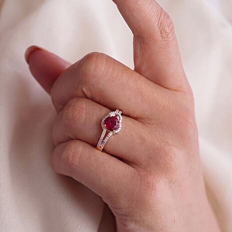 Royal Bali Collection - D'Joy African Ruby & White Zircon Solitaire Ring in 18K Vermeil Yellow Gold Plated Sterling Silver 1.70 Ct.