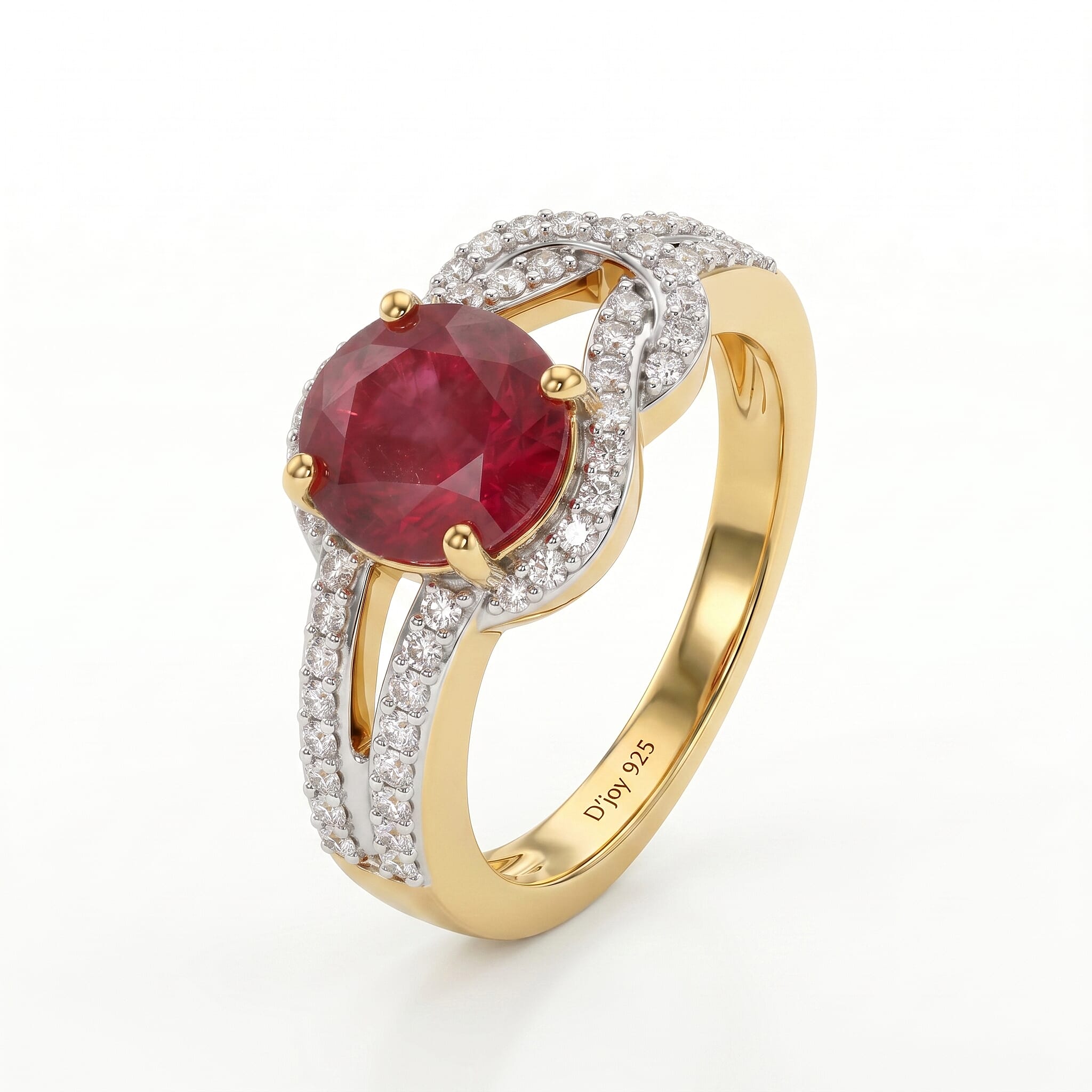 D'Joy African Ruby White Zircon Fancy Ring in Sterling Silver