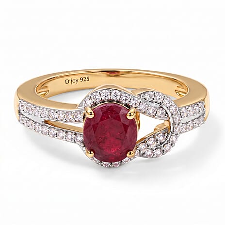 Royal Bali Collection - D'Joy African Ruby & White Zircon Solitaire Ring in 18K Vermeil Yellow Gold Plated Sterling Silver 1.70 Ct.