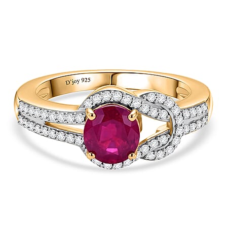Royal Bali Collection - D'Joy African Ruby and White Zircon Solitaire Knot Ring in 18K Vermeil Yellow Gold Plated Sterling Silver 1.69 Ct Royal Bali Collection - D'Joy African Ruby and White Zircon Solitaire Knot Ring in 18K Vermeil Yellow Gold Plated Sterling Silver 1.69 Ct
