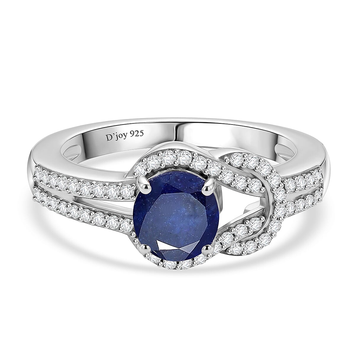 D'Joy Fissure Filled Blue Sapphire, White Zircon Fancy Ring in Rhodium OverlaySterling Silver  1.920  Ct.