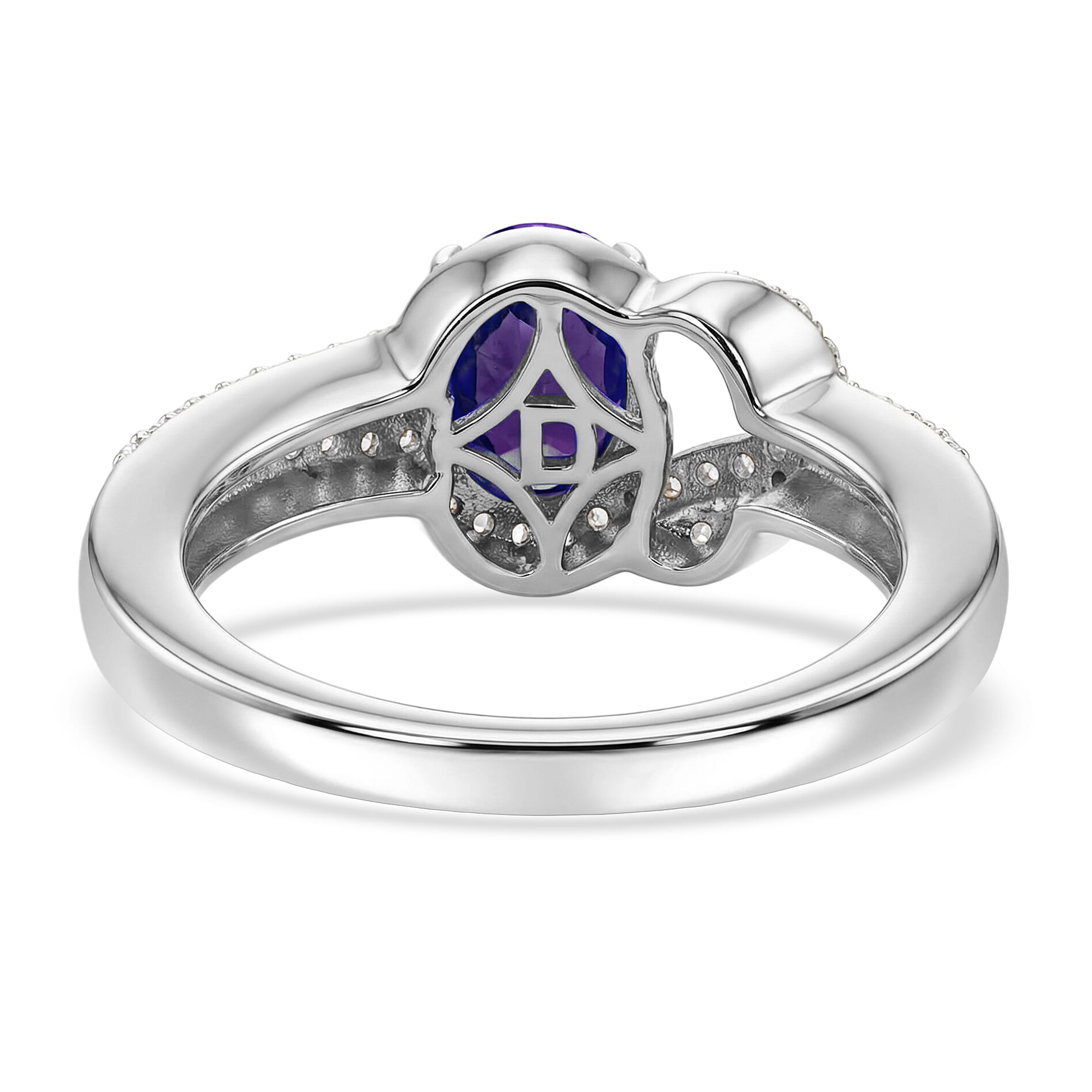 D'Joy Fissure Filled Blue Sapphire, White Zircon Fancy Ring in Rhodium OverlaySterling Silver  1.920  Ct.