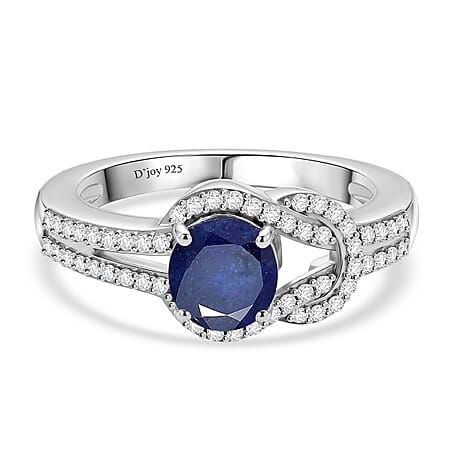Royal Bali Collection - D'Joy Fissure Filled Blue Sapphire and White Zircon Solitaire Knot Ring in Rhodium Overlay Sterling Silver 1.92 Ct.