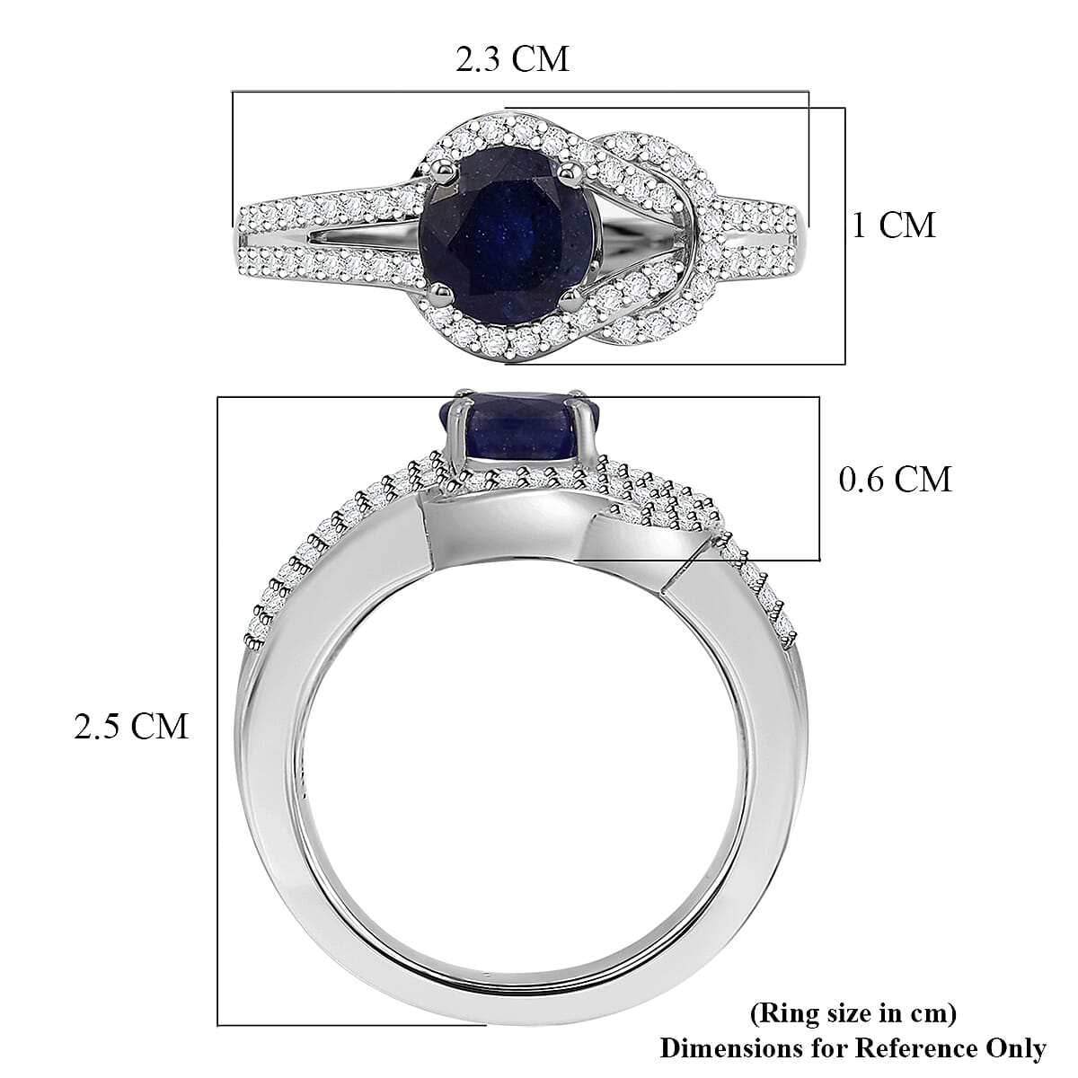 D'Joy Fissure Filled Blue Sapphire, White Zircon Fancy Ring in Rhodium OverlaySterling Silver  1.920  Ct.
