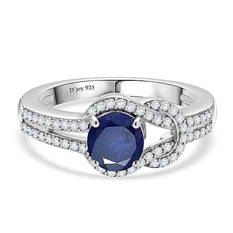 D'Joy Fissure Filled Blue Sapphire, White Zircon Fancy Ring in Rhodium OverlaySterling Silver  1.920  Ct.