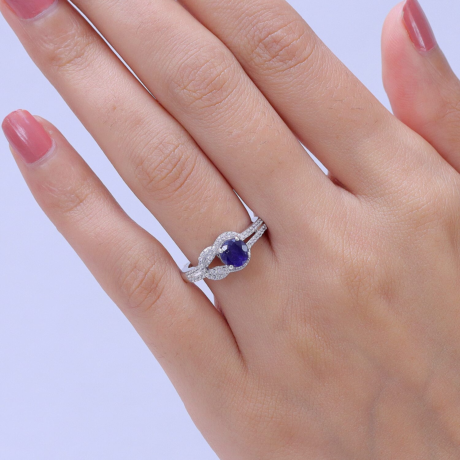D'Joy Fissure Filled Blue Sapphire, White Zircon Fancy Ring in Rhodium OverlaySterling Silver  1.920  Ct.