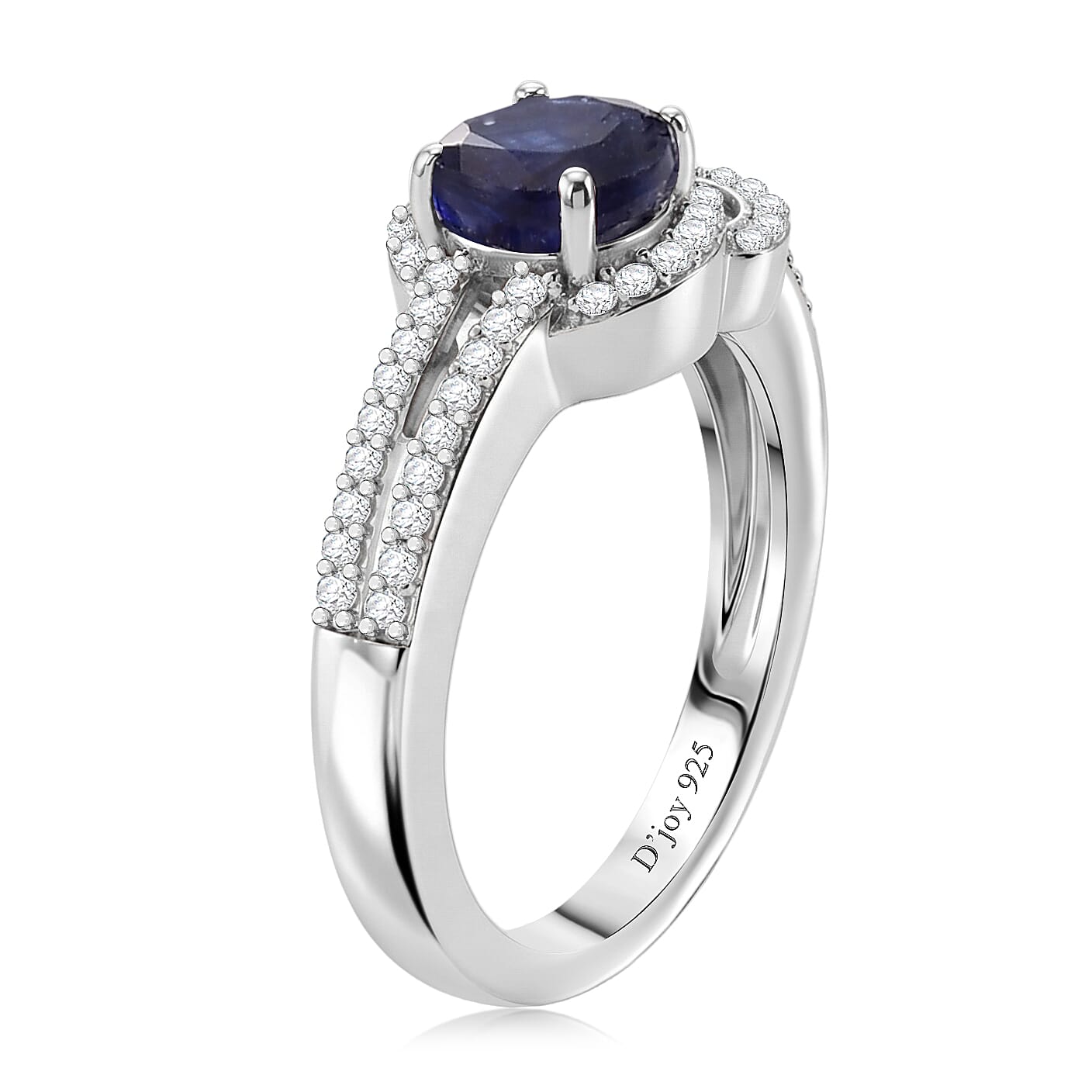 D'Joy Fissure Filled Blue Sapphire, White Zircon Fancy Ring in Rhodium OverlaySterling Silver  1.920  Ct.