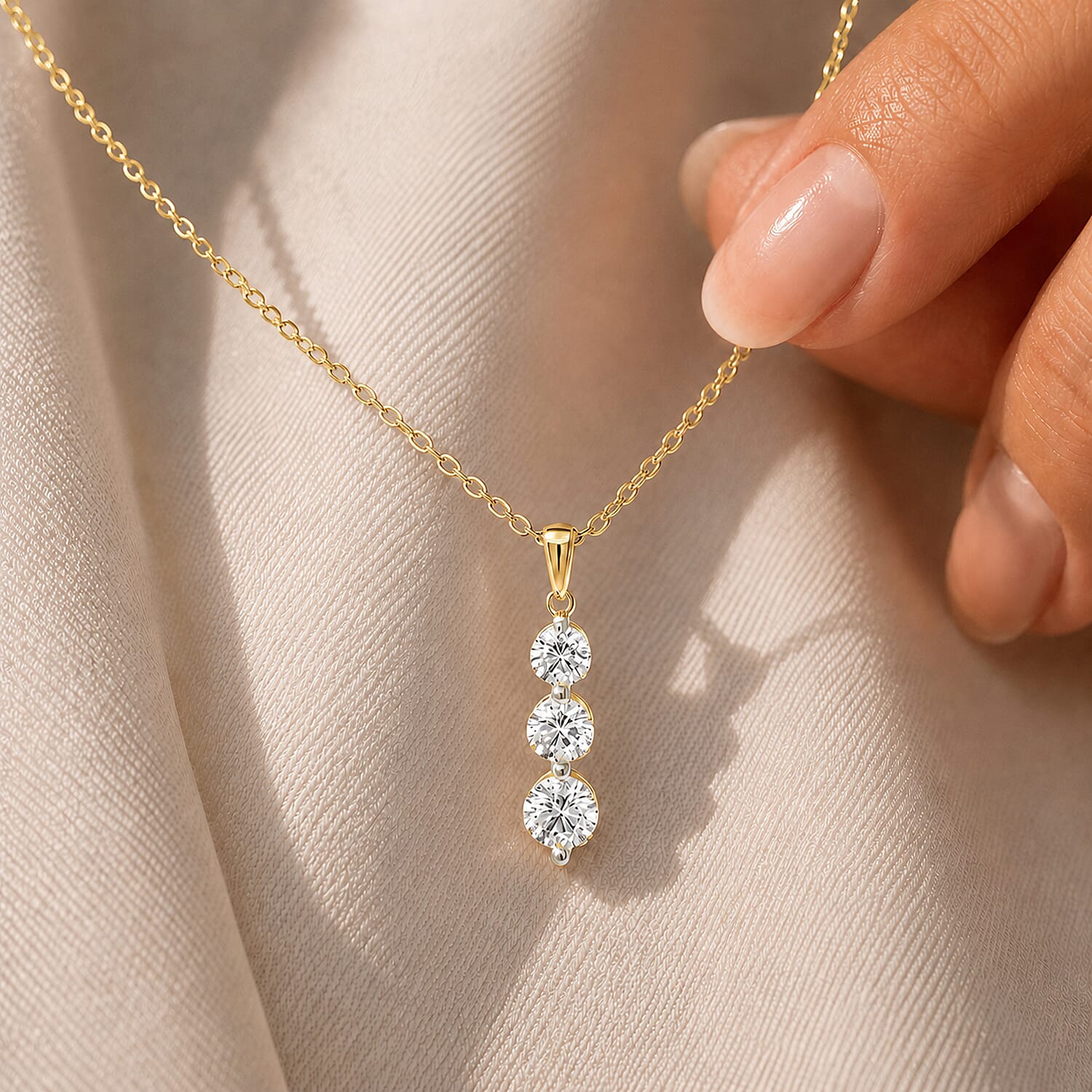 14K Yellow Gold White Diamond Journey Pendant 0.50 Ct.