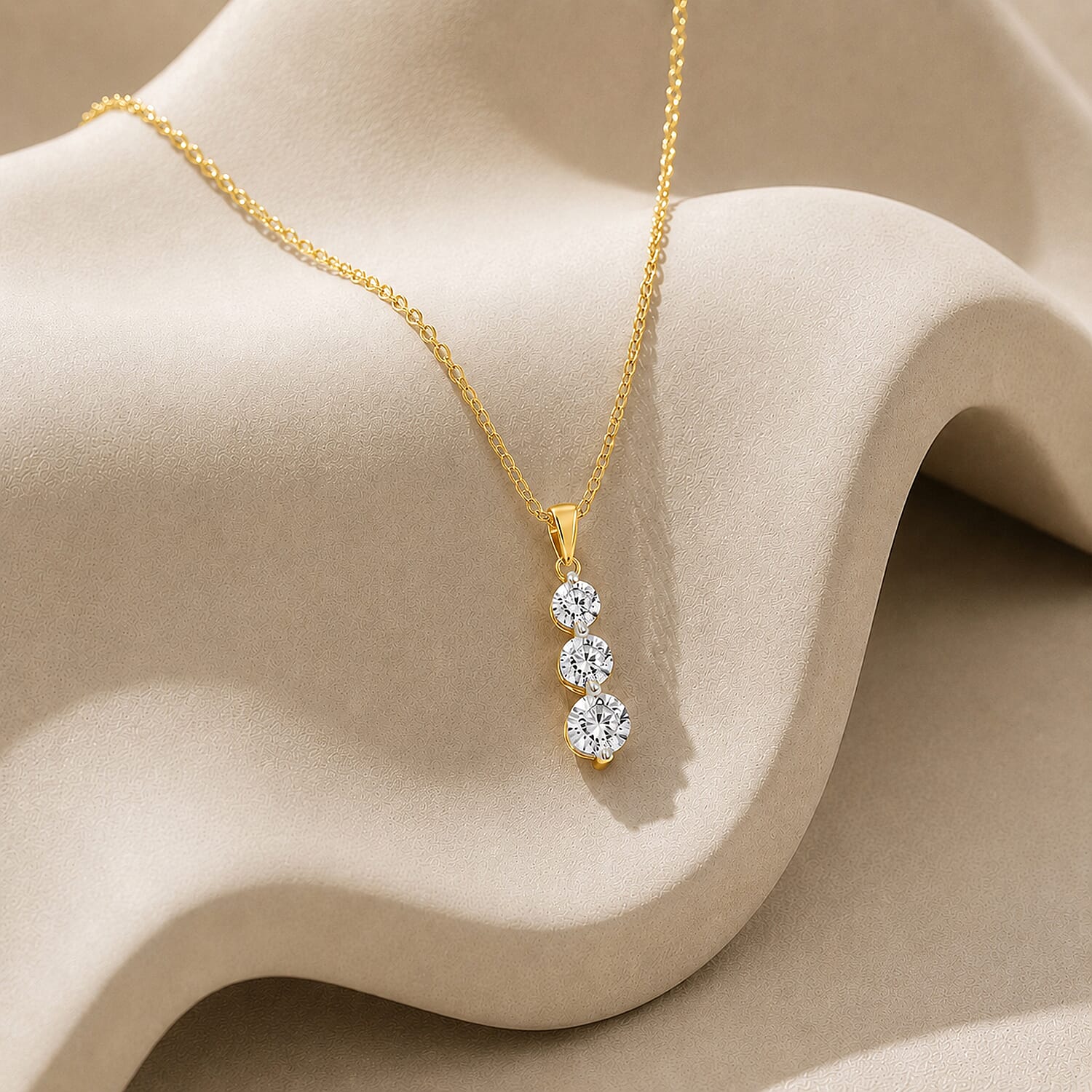 14K Yellow Gold White Diamond Journey Pendant 0.50 Ct.