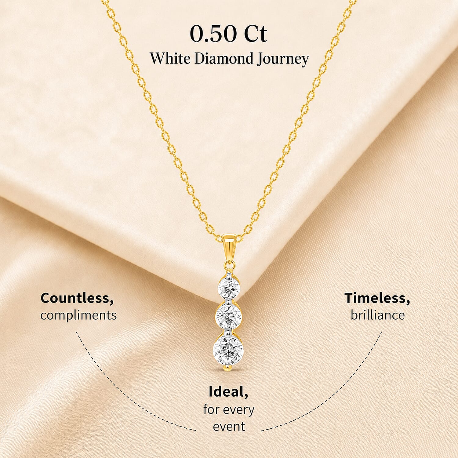14K Yellow Gold White Diamond Journey Pendant 0.50 Ct.