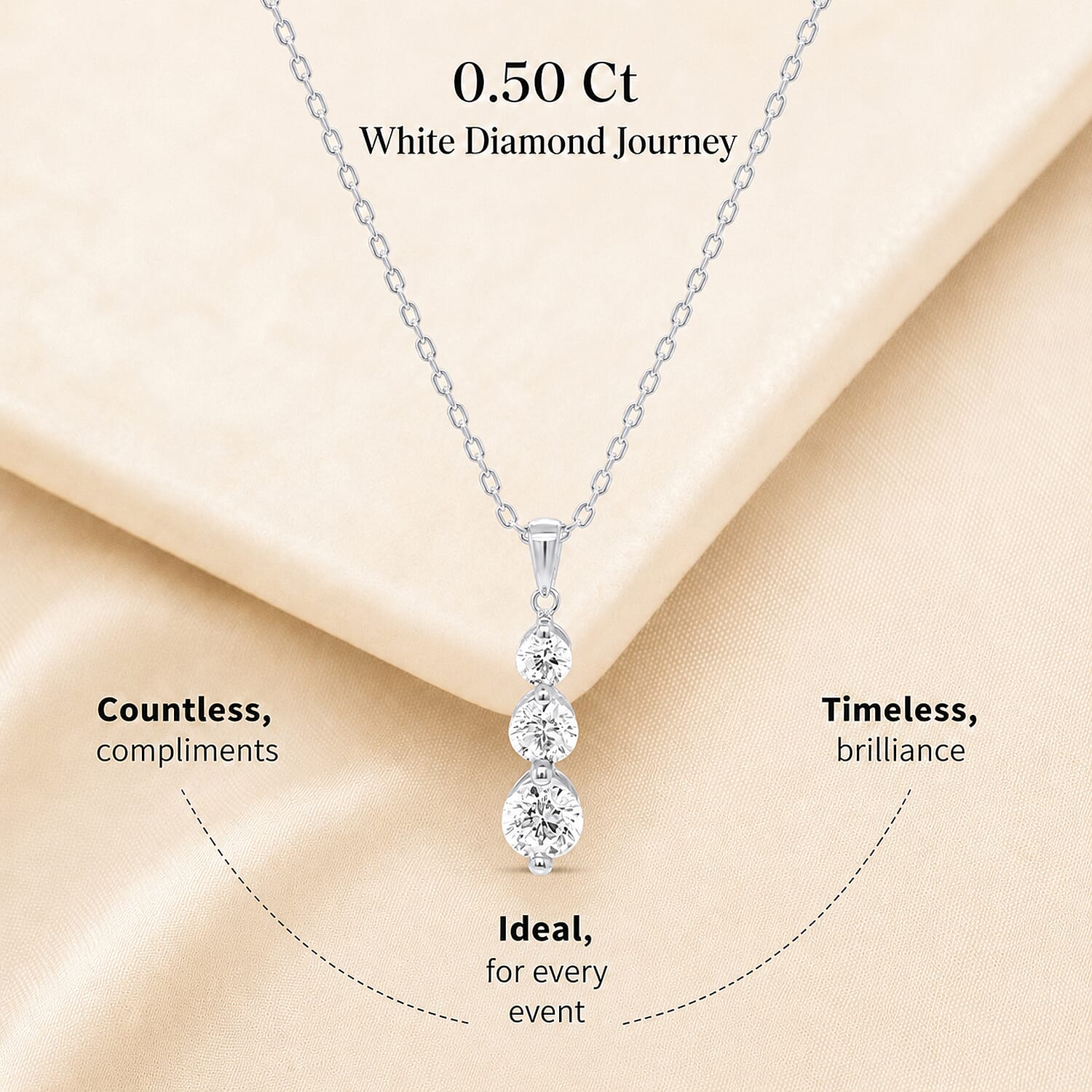 14K White Gold White Diamond Pendant 0.50 Ct.