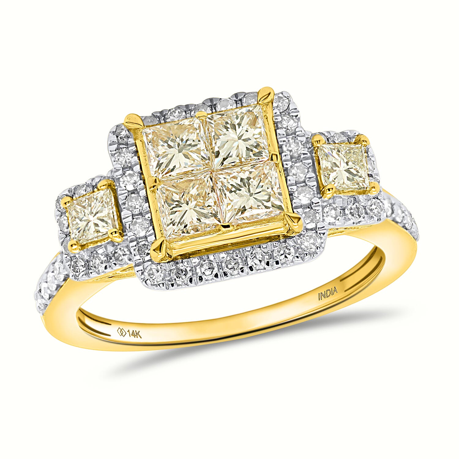 14K Yellow Gold Natural White Diamond Ring 1.75 Ct, Gold Wt. 3.60 Gms