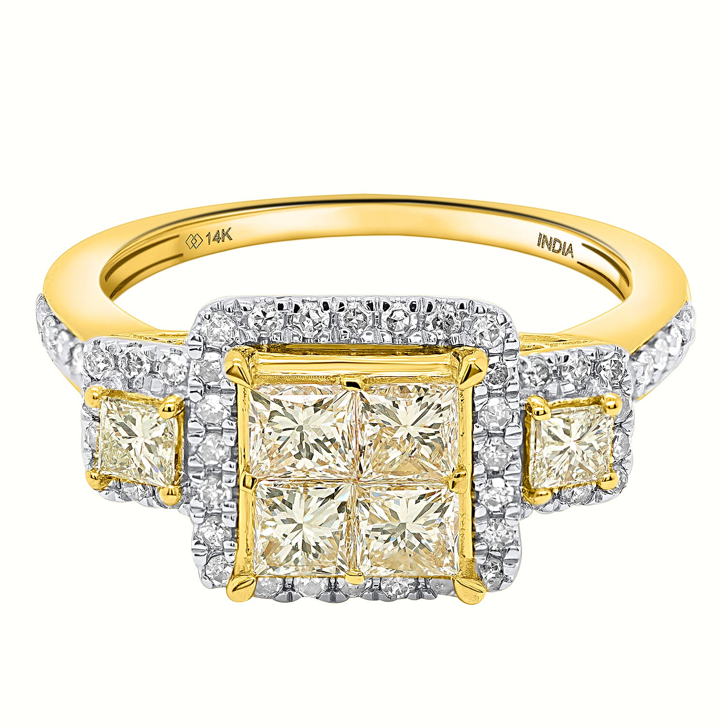 14K Yellow Gold Natural White Diamond Ring 1.75 Ct, Gold Wt. 3.60 Gms