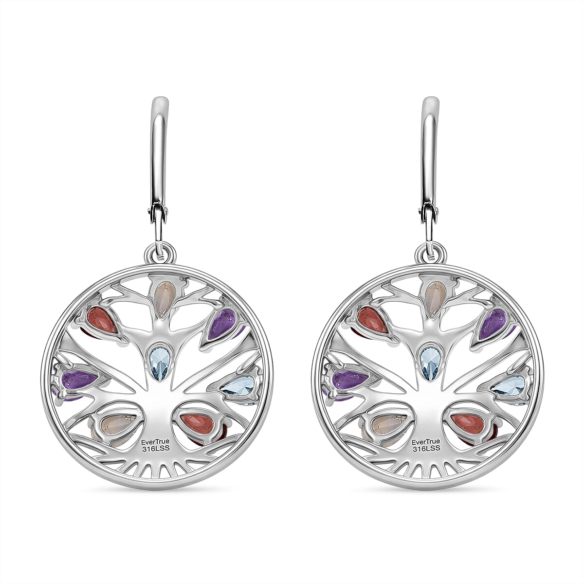 EverTrue - Orissa Rose Garnet & Multi Gemstones Earring with Lever Back 3.80 Ct.