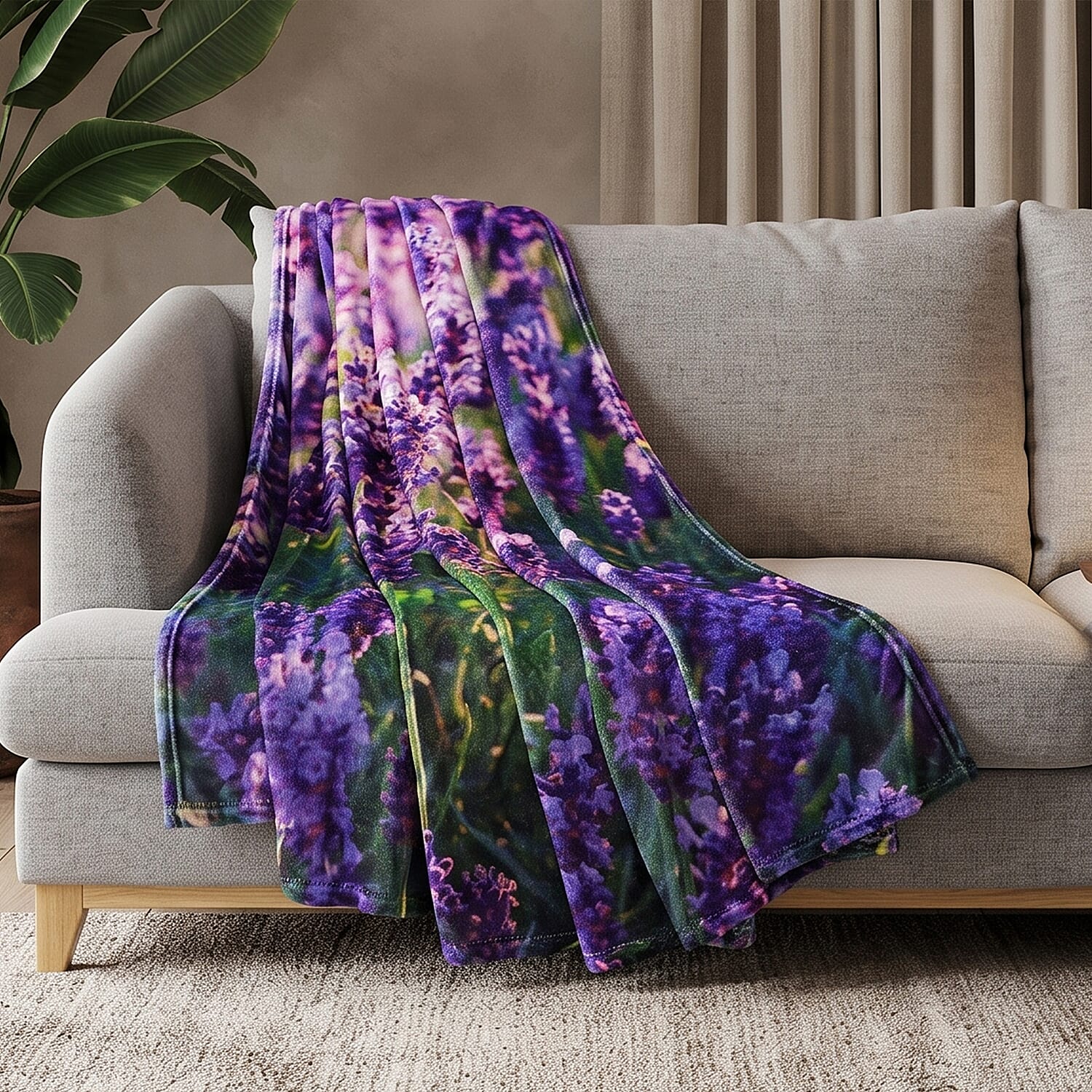 LIVMORE Single-Sided Digital Print Flannel Blanket (150x200cm) - Lavender