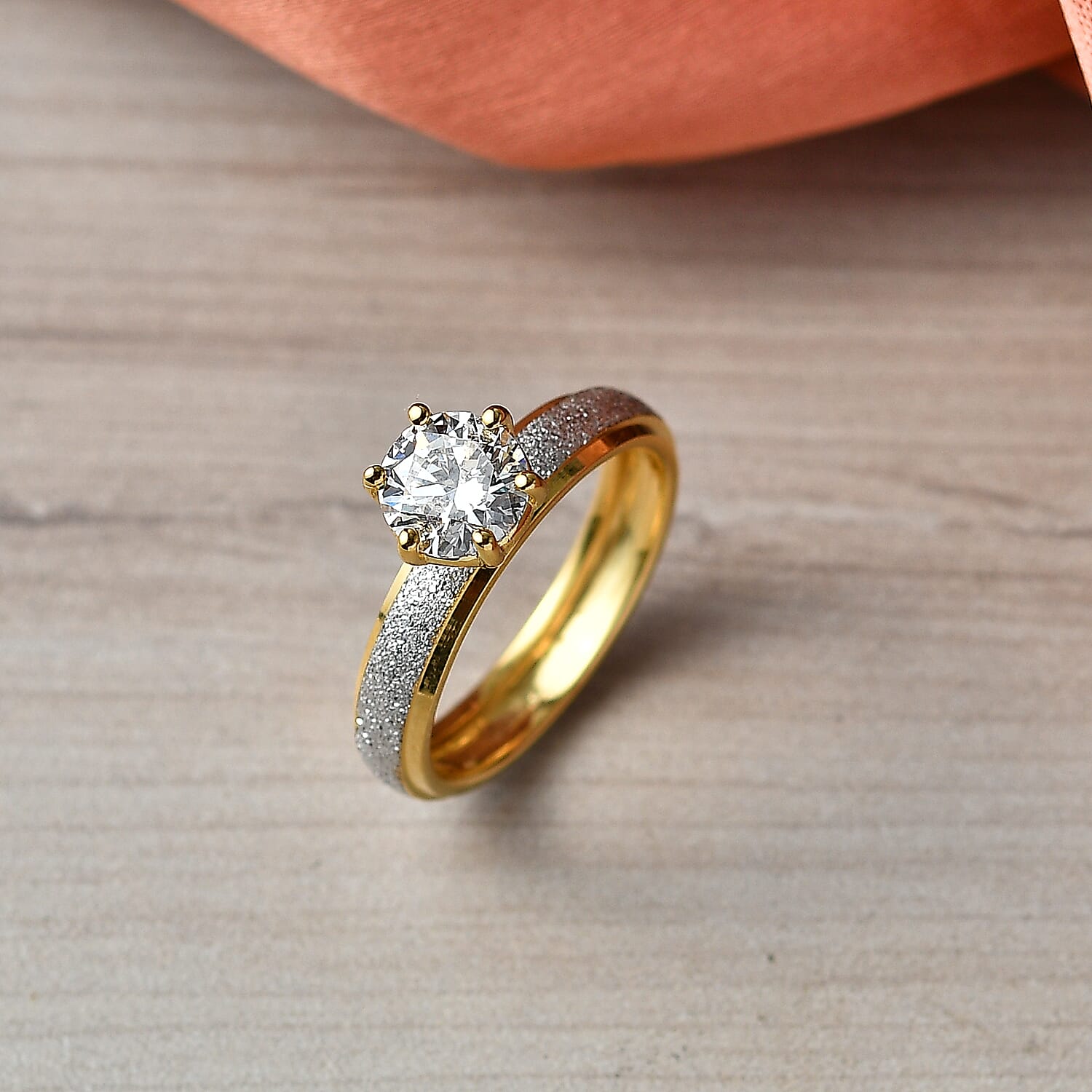 Luxuriant SI-G-H Lab Grown Diamond Solitaire Ring in 18K Vermeil Yellow Gold Plated & Rhodium Overlay Sterling Silver 1.00 Ct.