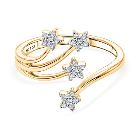 GP - White Diamond & Kanchanaburi Blue Sapphire Star Ring in 18K Vermeil Yellow Gold Plated Sterling Silver