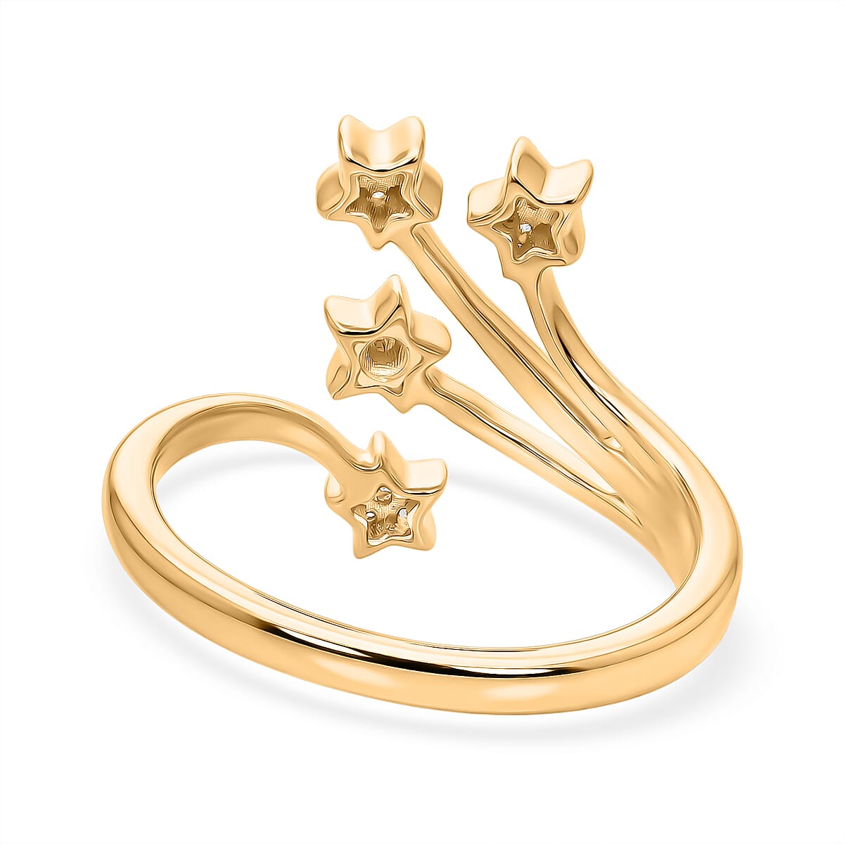 GP - White Diamond & Kanchanaburi Blue Sapphire Star Ring in 18K Vermeil Yellow Gold Plated Sterling Silver