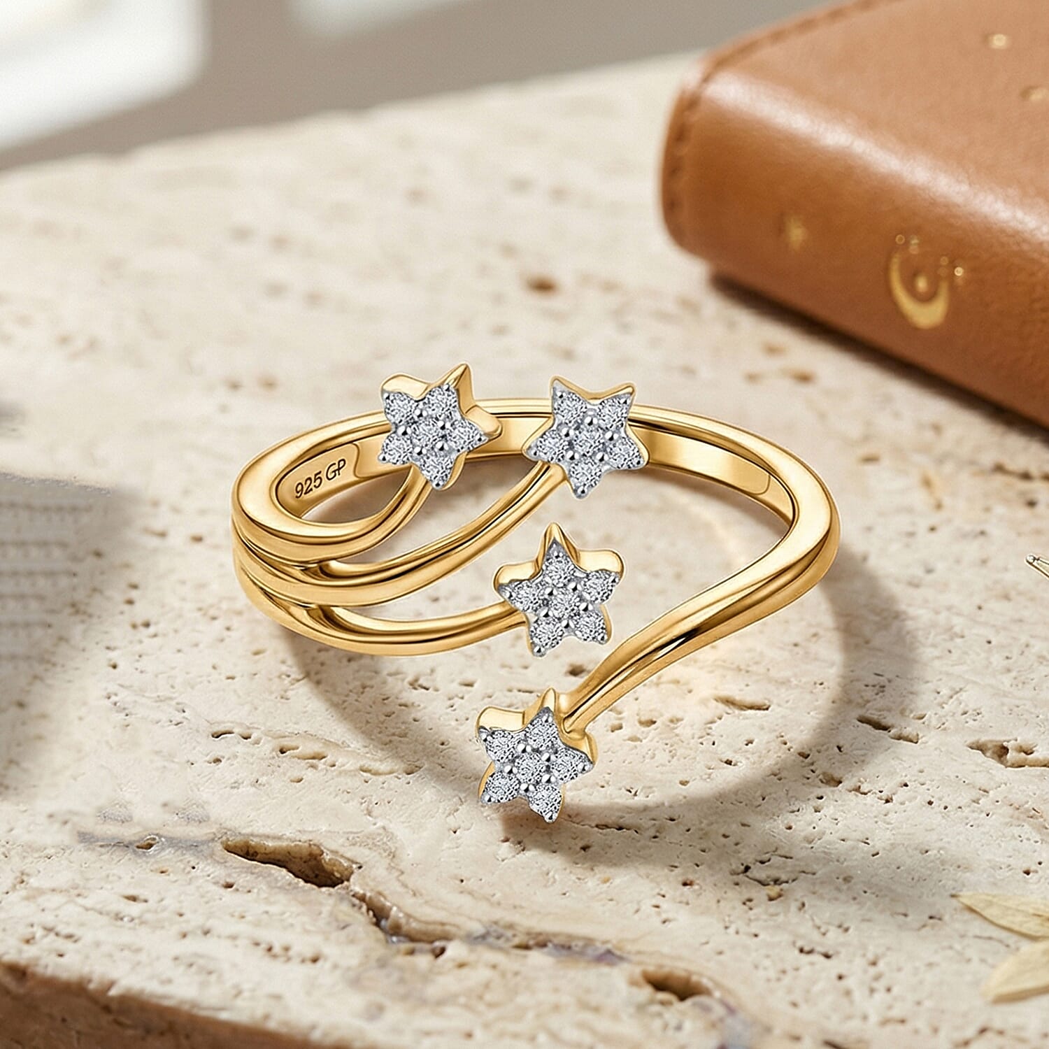 GP - Diamond & Kanchanaburi Blue Sapphire Star Ring in Sterling Silver