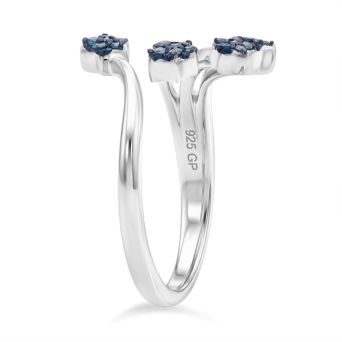 GP Blue Diamond, Kanchanaburi Blue Sapphire Ring in Rhodium OverlaySterling Silver  0.140  Ct.