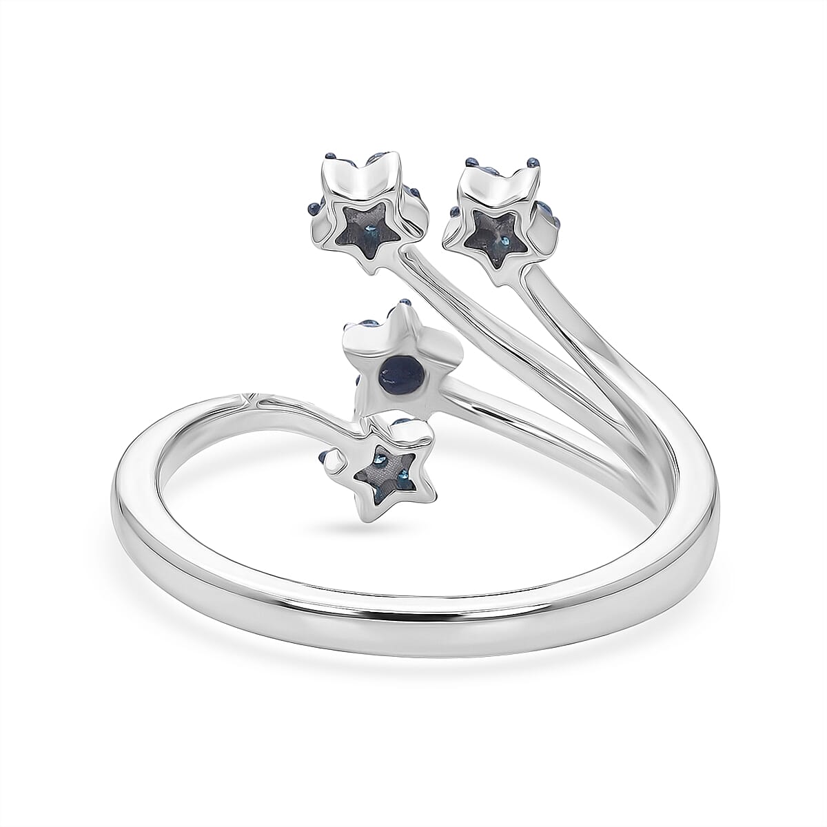 GP Blue Diamond, Kanchanaburi Blue Sapphire Ring in Rhodium OverlaySterling Silver  0.140  Ct.