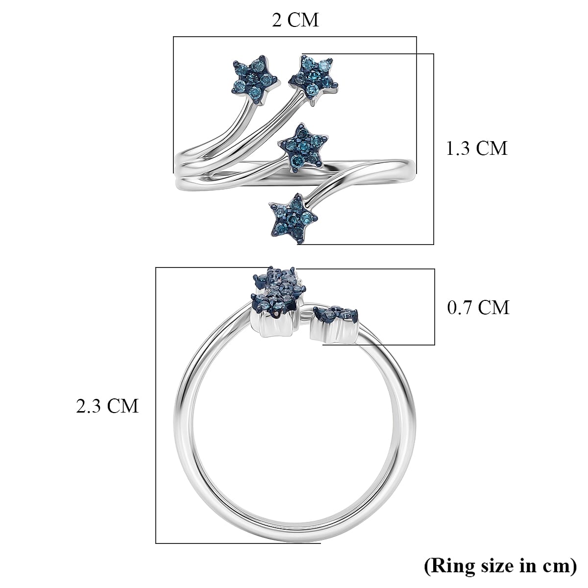 GP Blue Diamond, Kanchanaburi Blue Sapphire Ring in Rhodium OverlaySterling Silver  0.140  Ct.