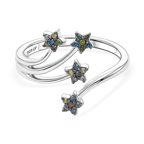 GP Blue Diamond, Multi Gemstones Ring in Rhodium OverlaySterling Silver  0.130  Ct.