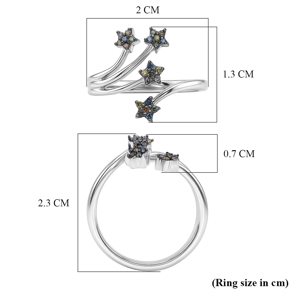 GP Blue Diamond, Multi Gemstones Ring in Rhodium OverlaySterling Silver  0.130  Ct.