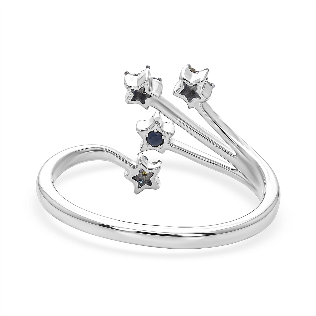 GP Blue Diamond, Multi Gemstones Ring in Rhodium OverlaySterling Silver  0.130  Ct.