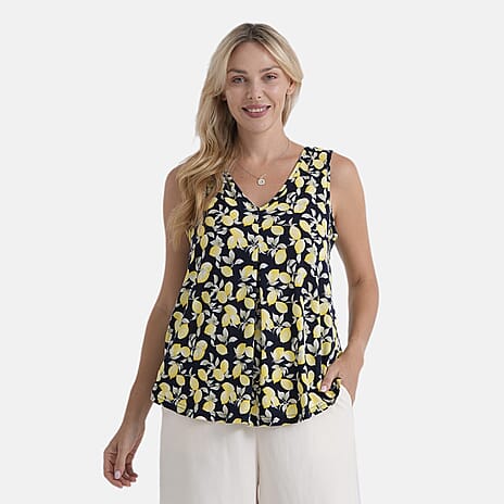 La Marey Lemon Pattern Pleated V-Neck Tunic Top (One Size, 8-18) - Lemon