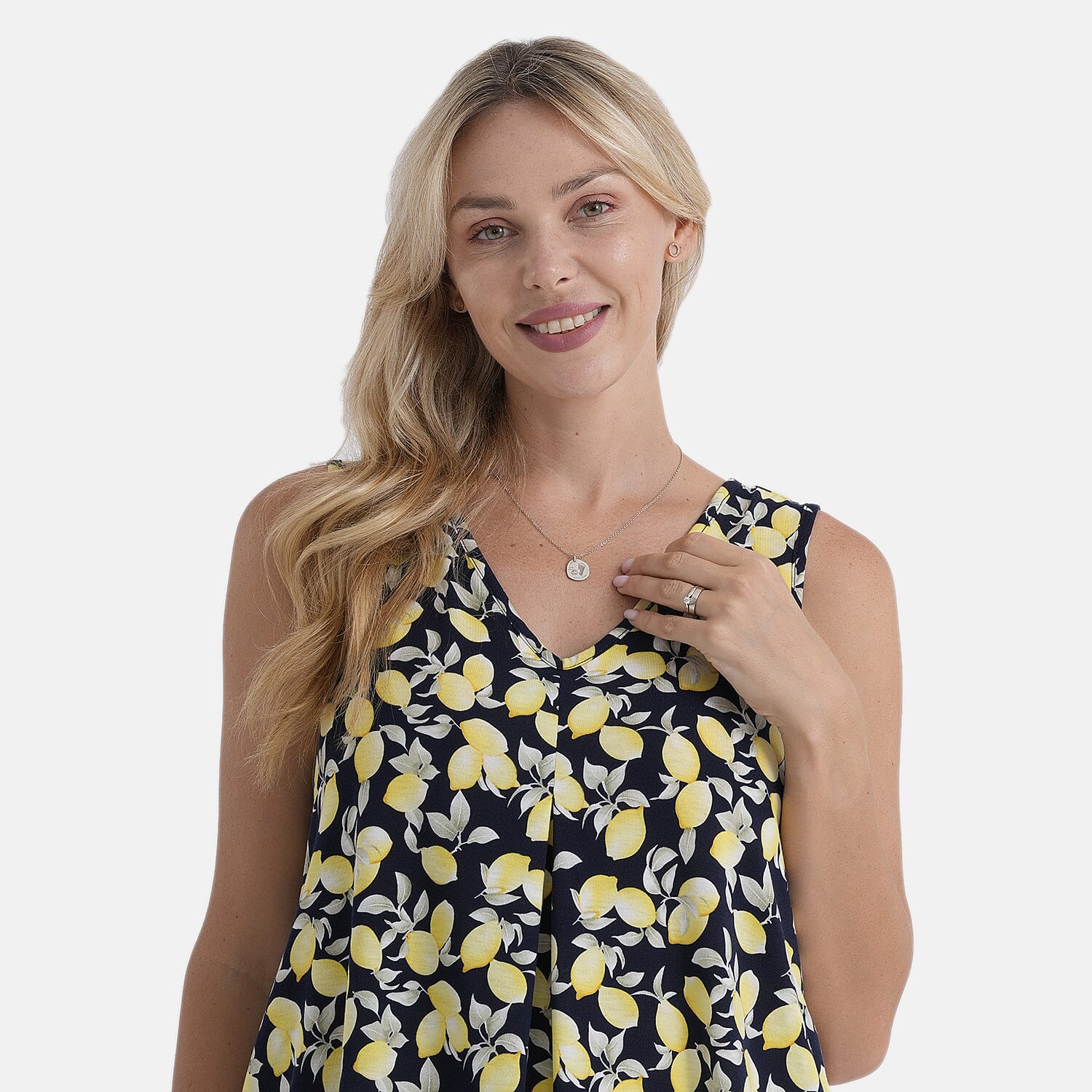 La Marey Lemon Pattern Pleated V-Neck Tunic Top (One Size, 8-18) - Lemon
