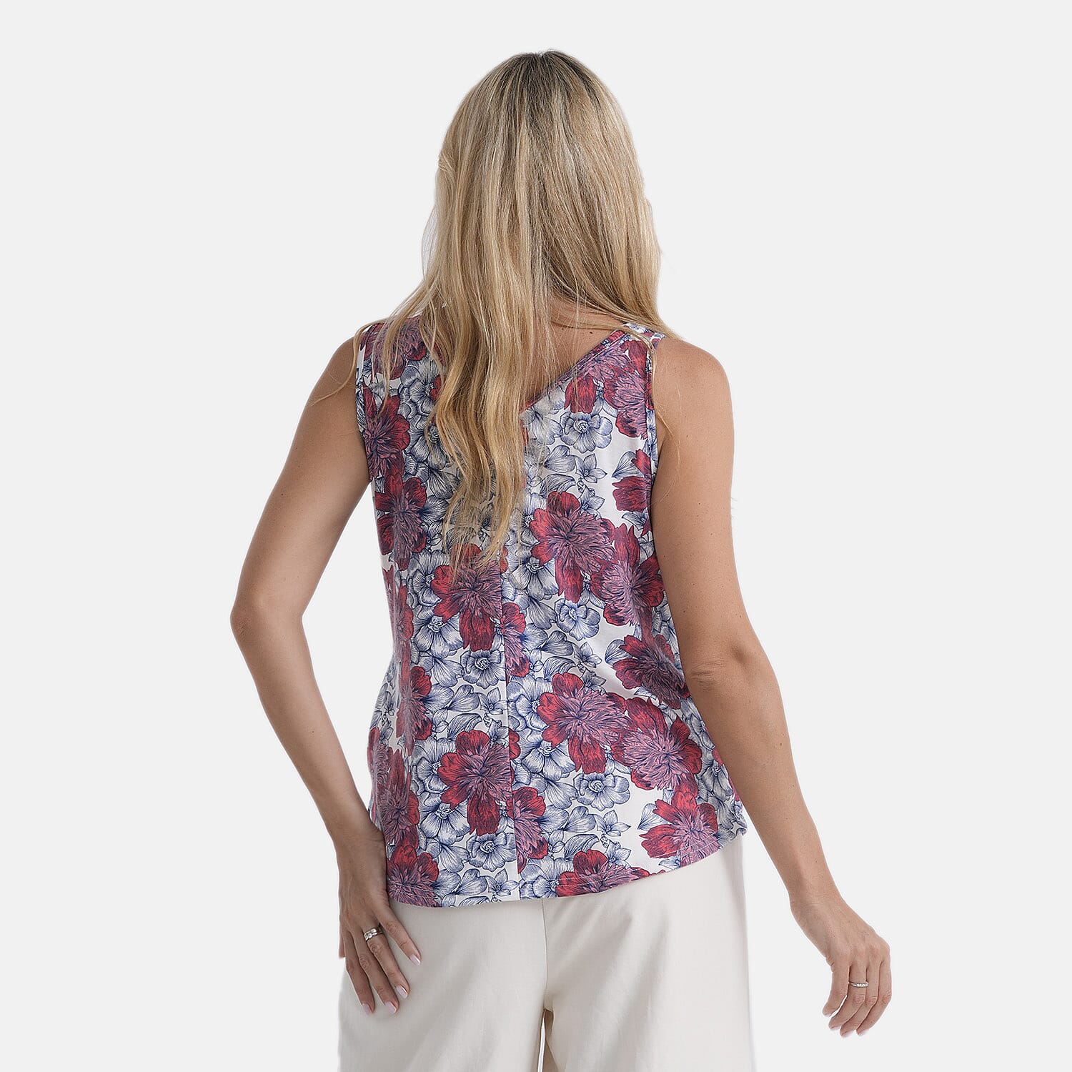 La Marey Pleated V-Neck Floral Tunic Top (One Size, 8-18) - Red