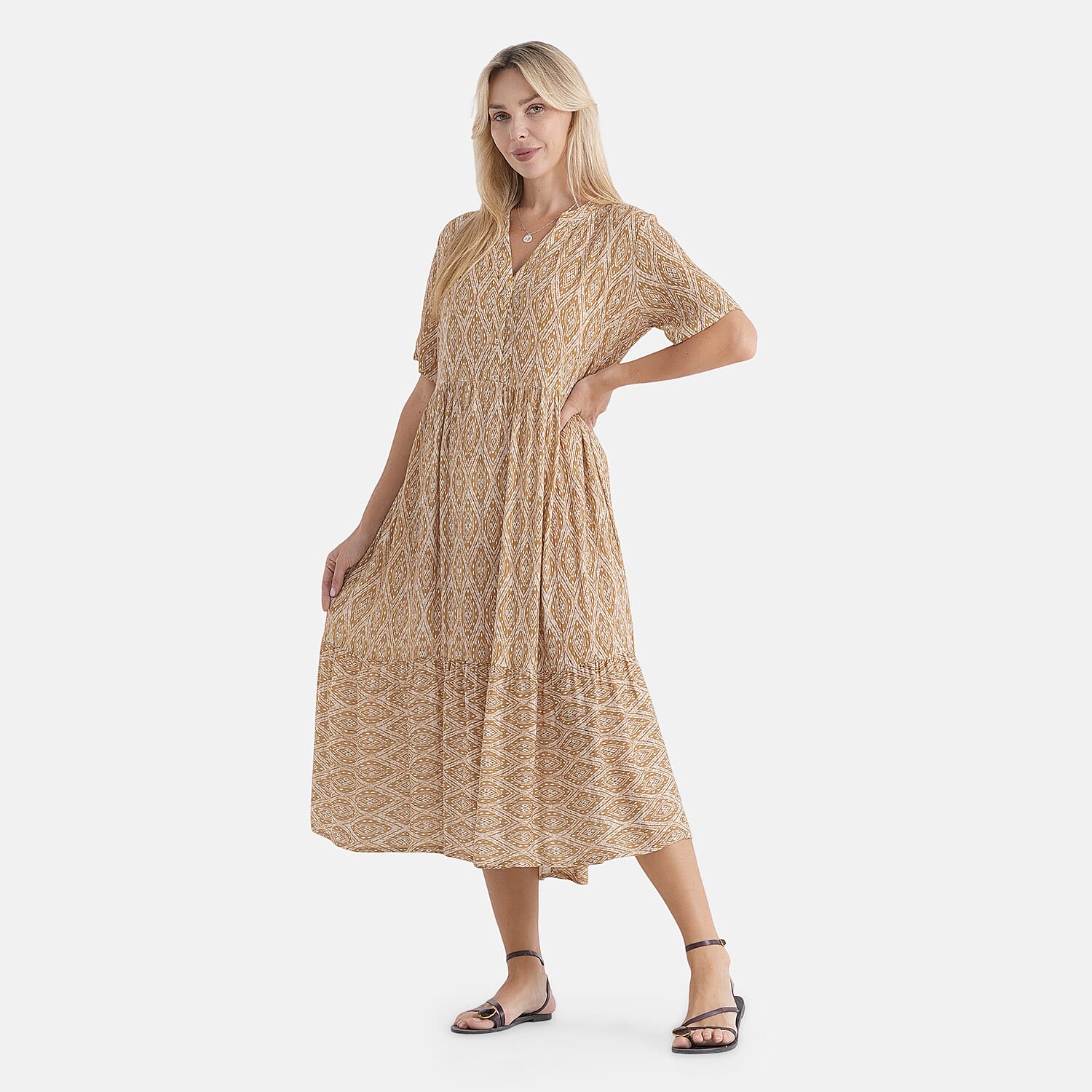La Marey Patterned Dress (Size - L-XL) - Brown