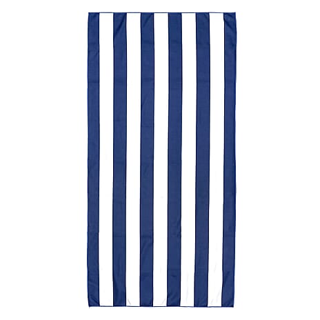 Quick Dry Striped Beach Towel (80 x 160cm) - Navy & White