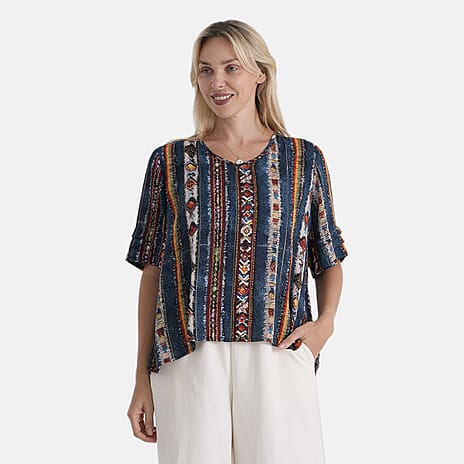 La Marey Patterned Blouse (Size - Medium) - Dark Blue