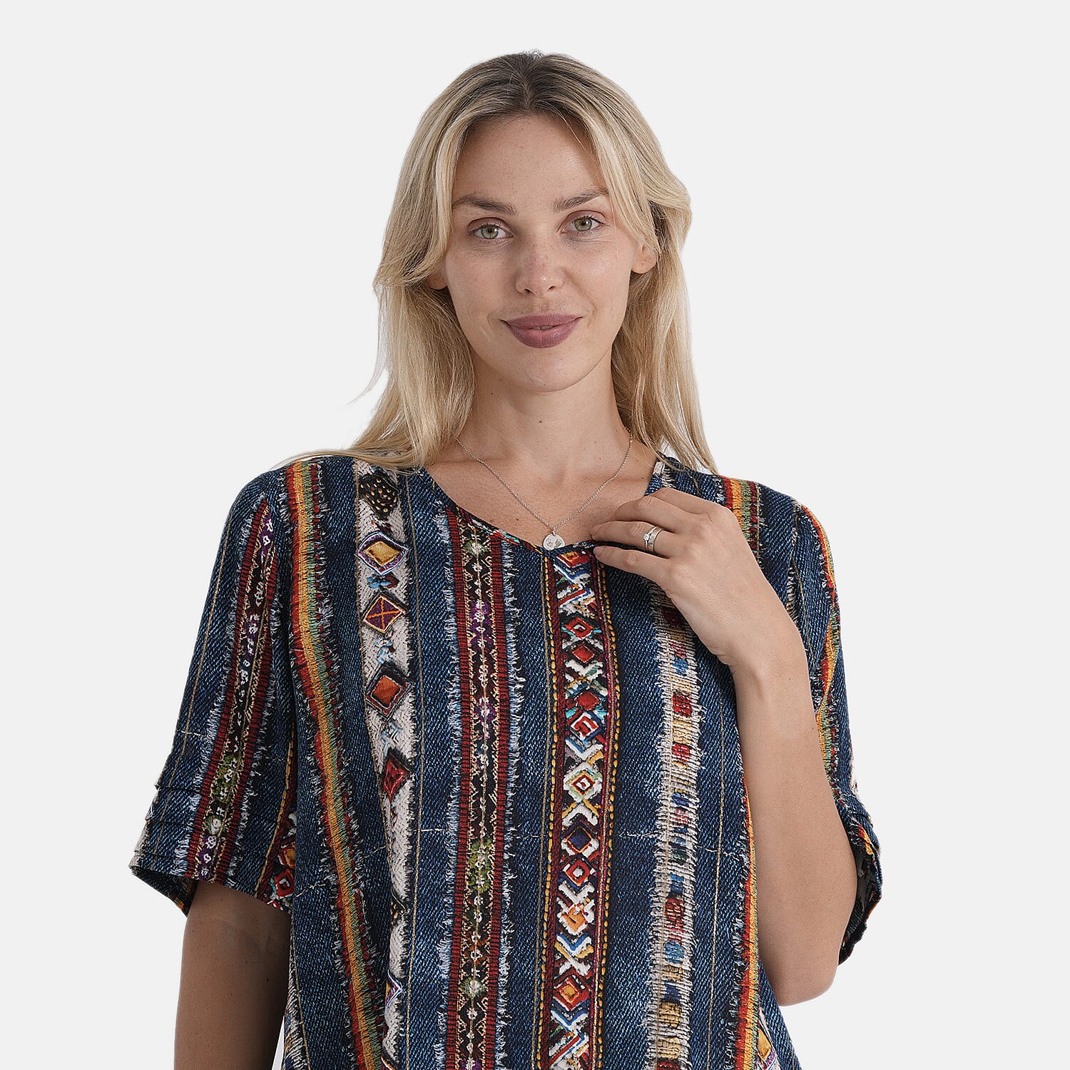 La Marey Patterned Blouse (Size - Medium) - Dark Blue