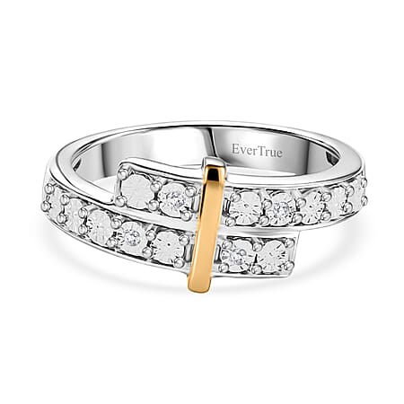 Natural White Diamond Bypass Ring in Platinum & Yellow Pen Plating
