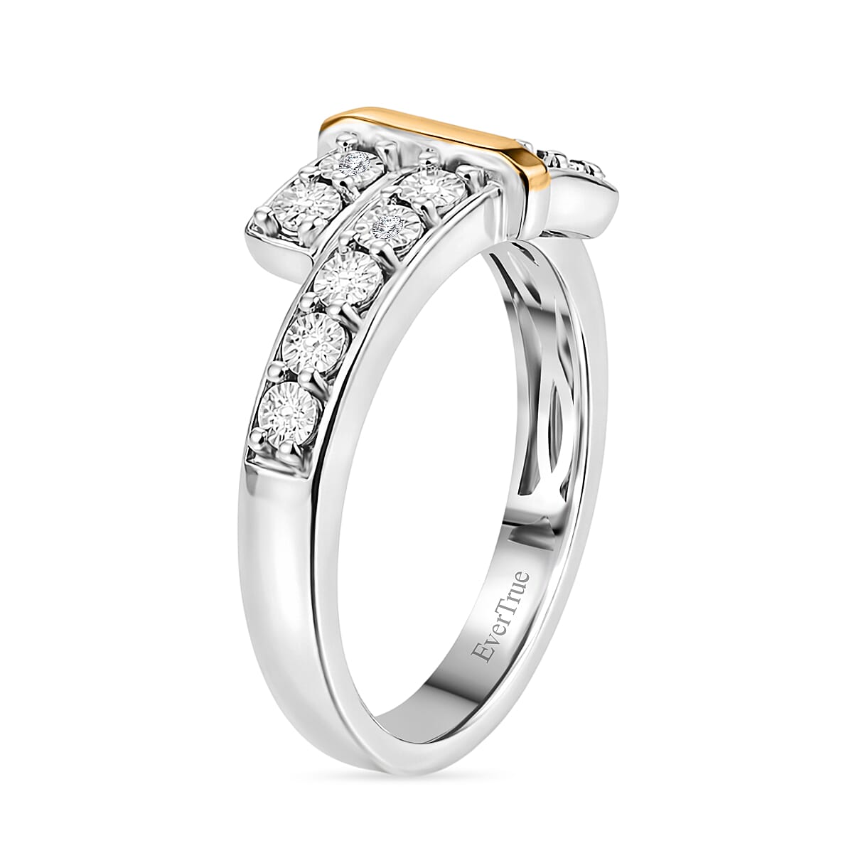 Natural White Diamond Bypass Ring in Platinum & Yellow Pen Plating