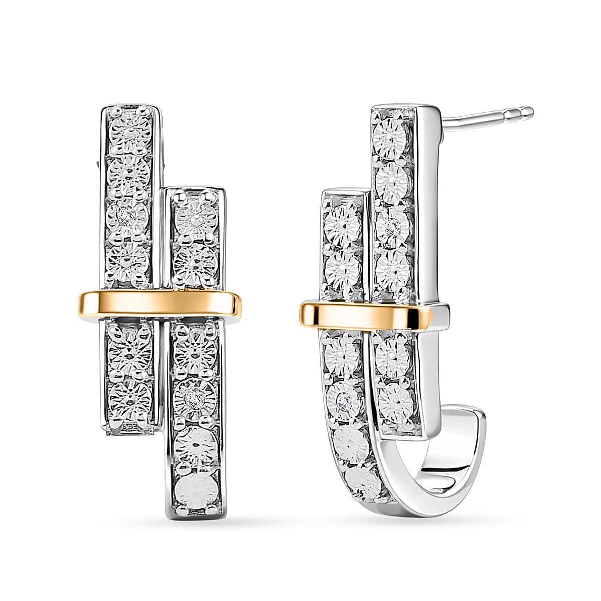 EverTrue - White Diamond J Hoop Earring with Push Back in Yellow Plating