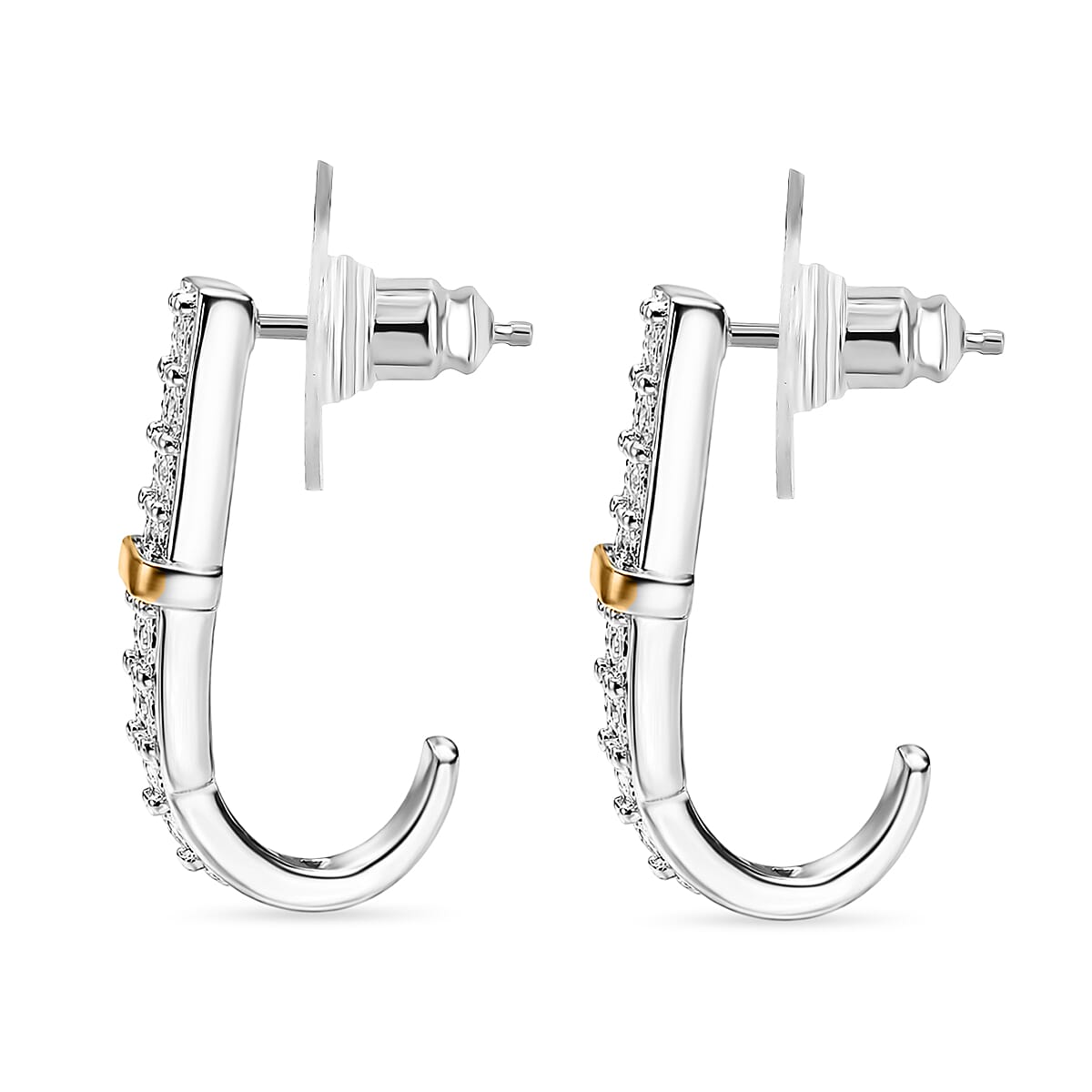 EverTrue - White Diamond J Hoop Earring with Push Back in Yellow Plating