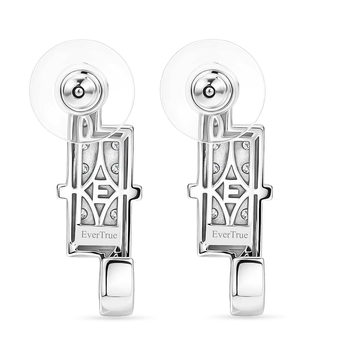 EverTrue - White Diamond J Hoop Earring with Push Back in Yellow Plating
