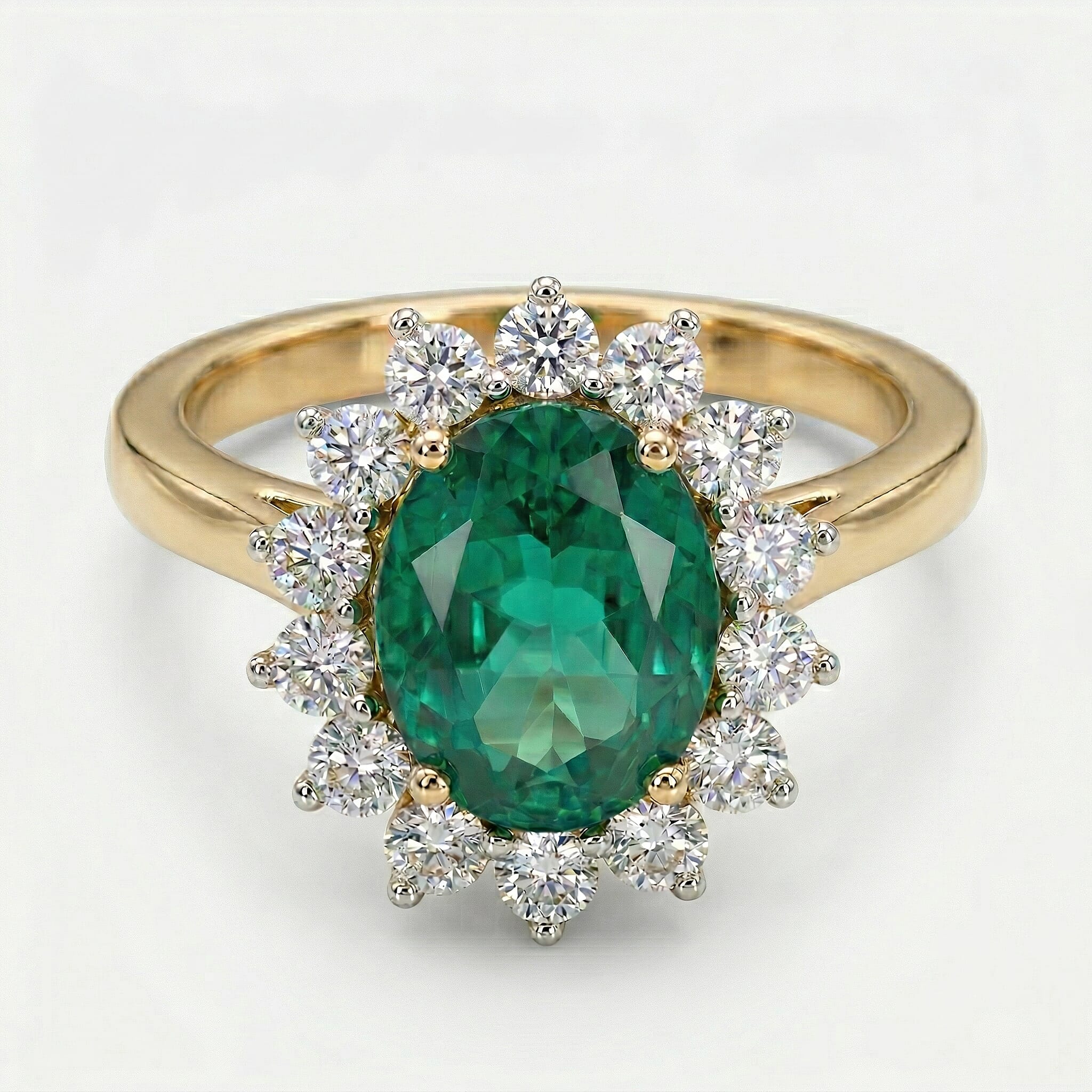 AAA Lab Grown Colombian Emerald and Lab Grown Diamond (SI-G-H 0.75 Cts) Ring in 18K Vermeil Sterling Silver 3.25 Ct.