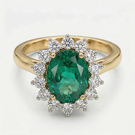 AAA Lab Grown Colombian Emerald and Lab Grown Diamond (SI-G-H 0.75 Cts) Ring in 18K Vermeil Sterling Silver 3.25 Ct.