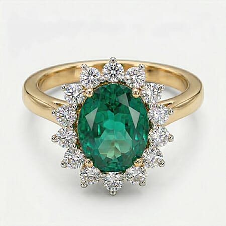 AAA Lab Grown Colombian Emerald and Lab Grown Diamond (SI-G-H 0.75 Cts) Ring in 18K Vermeil Sterling Silver 3.25 Ct. AAA Lab Grown Colombian Emerald and Lab Grown Diamond (SI-G-H 0.75 Cts) Ring in 18K Vermeil Sterling Silver 3.25 Ct.