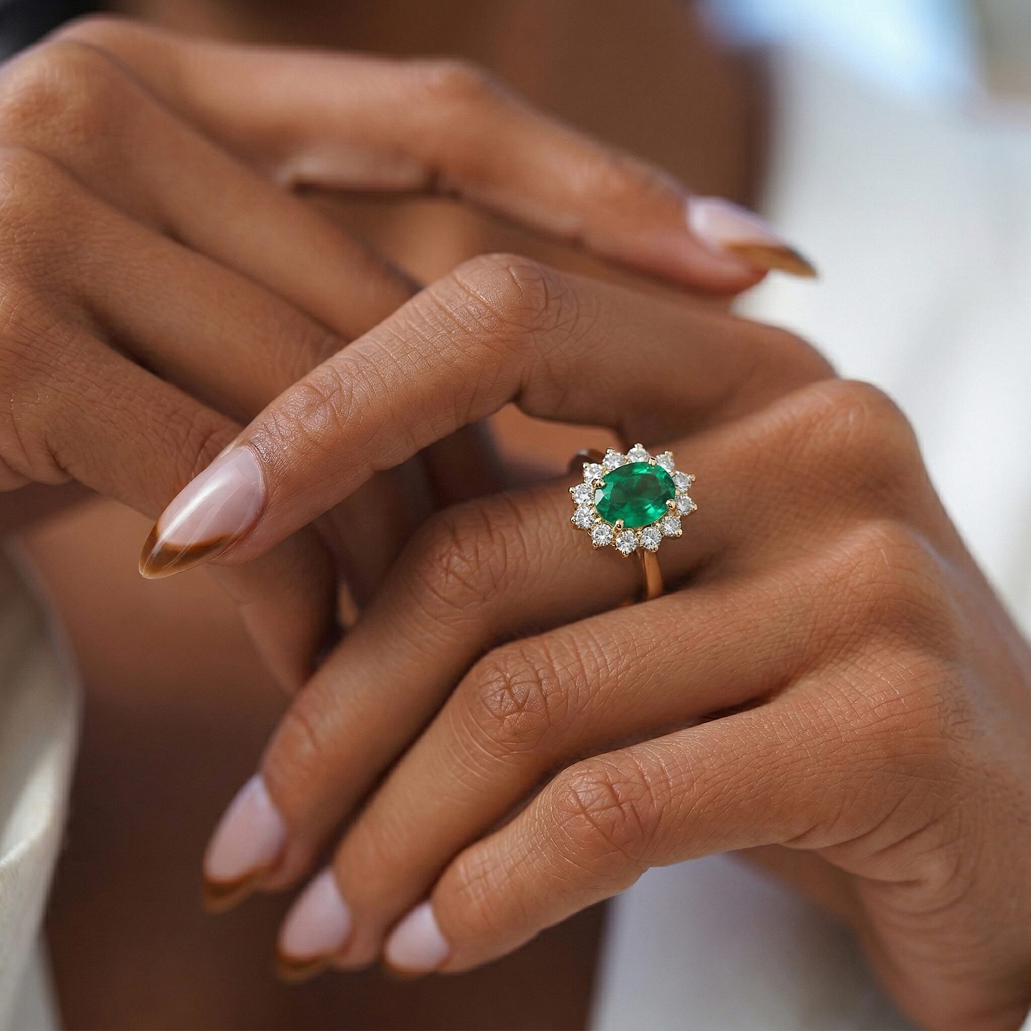 AAA Lab Grown Colombian Emerald and Lab Grown Diamond (SI-G-H 0.75 Cts) Ring in 18K Vermeil Sterling Silver 3.25 Ct.