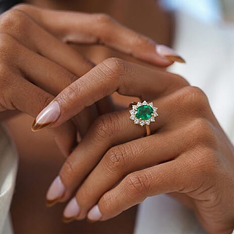 AAA Lab Grown Colombian Emerald and Lab Grown Diamond (SI-G-H 0.75 Cts) Ring in 18K Vermeil Sterling Silver 3.25 Ct.