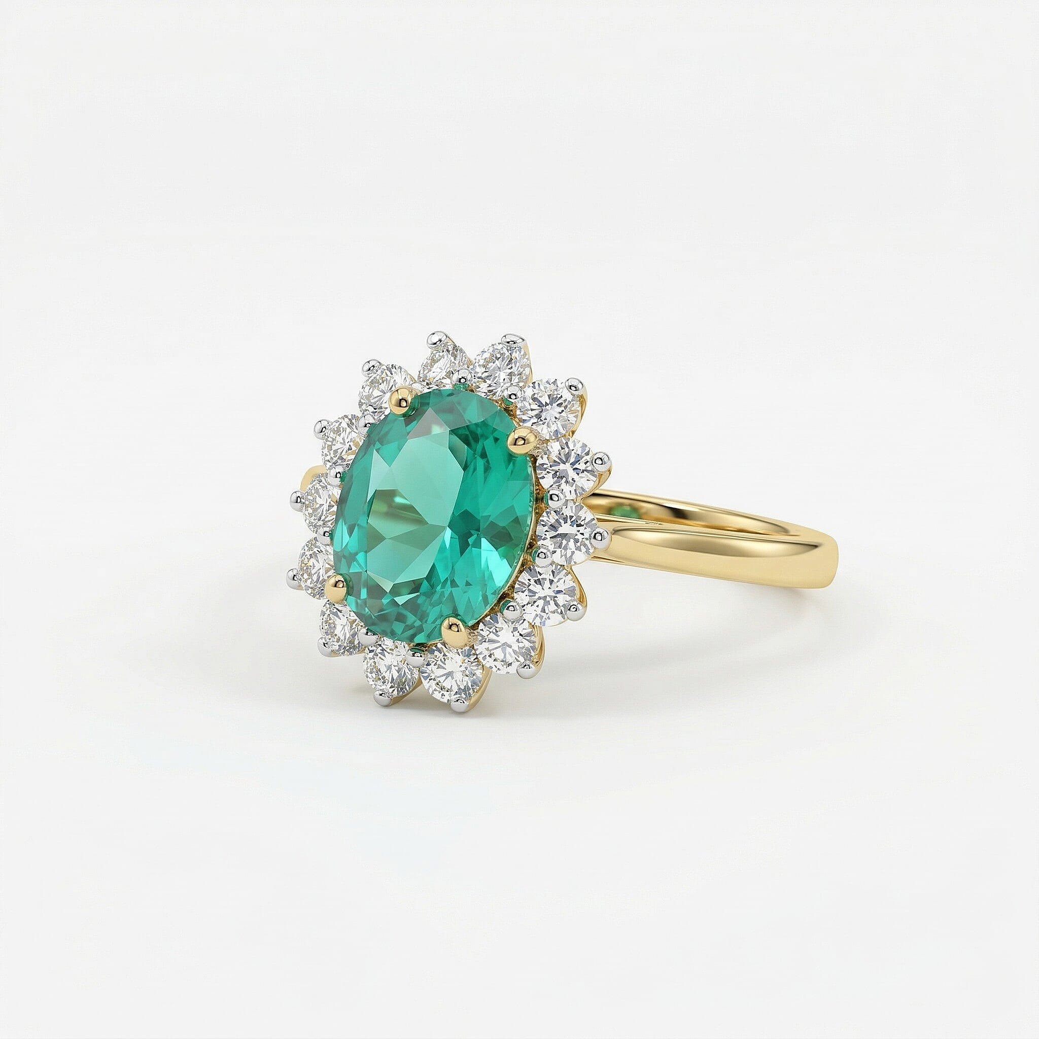 AAA Lab Grown Colombian Emerald and Lab Grown Diamond (SI-G-H 0.75 Cts) Ring in 18K Vermeil Sterling Silver 3.25 Ct.