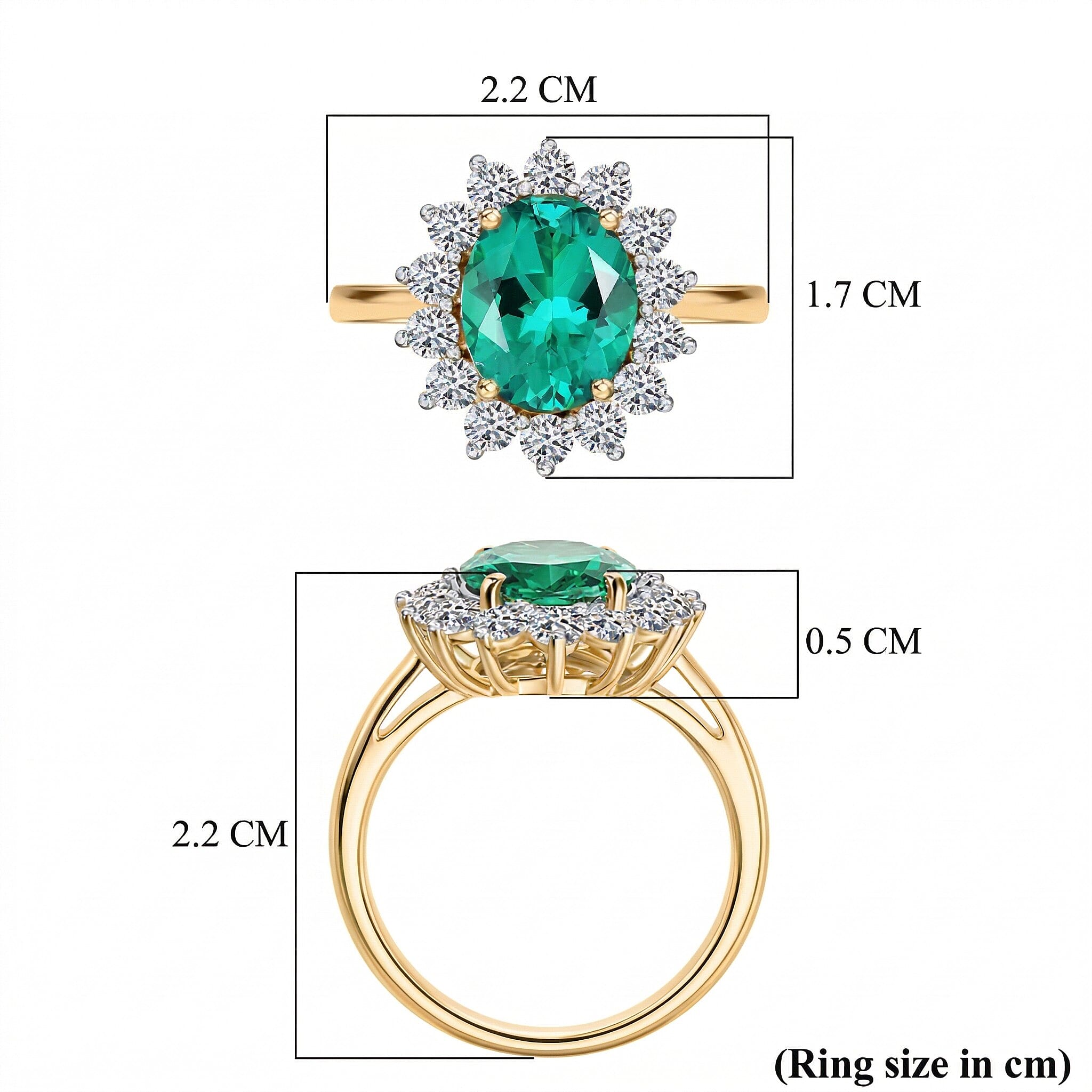 AAA Lab Grown Colombian Emerald and Lab Grown Diamond (SI-G-H 0.75 Cts) Ring in 18K Vermeil Sterling Silver 3.25 Ct.